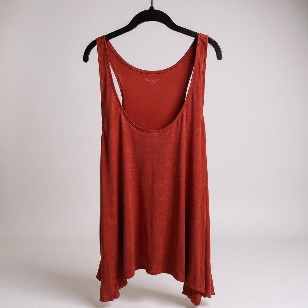 Eileen Fisher SZ 2X Linen Burnt Orange Oversized Racerback Tunic Tank Comfy Cool